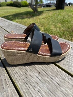 Sam Edelman Black Double-Strap Slide Wedge Sandals